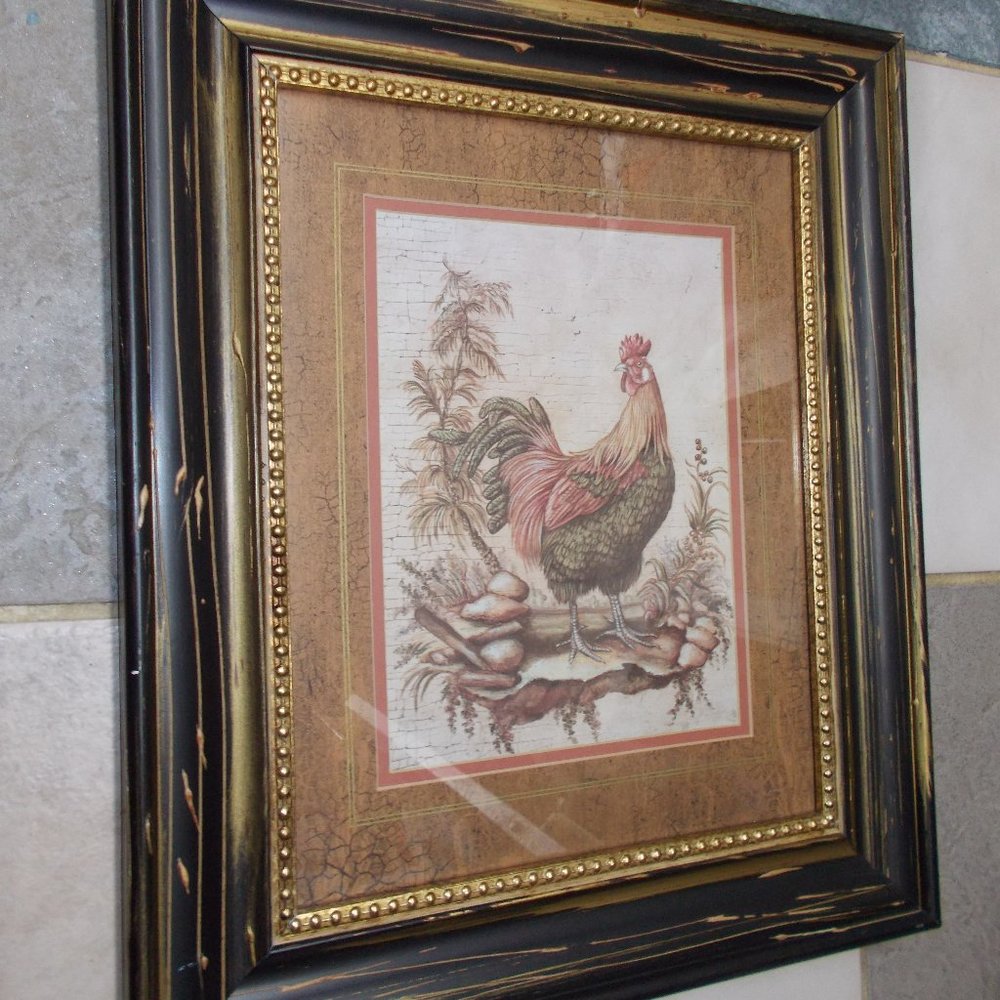 Rooster print matted & framed print approximately 9.5"x7 1/4", frame 18.5"x15.5"